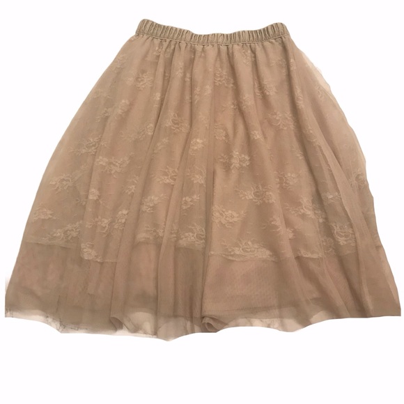 Tan Beige Mid Length Layered Tulle Skirt - Picture 3 of 10